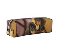 Tcoay Pencil Case Portable Cylindrical Pencil Pouch with Zipper Leather Cosmetic Pouch Bag,Dachshund Puppies Pets Dogs Small Dachshund