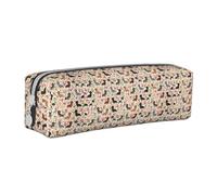 Tcoay Pencil Case Portable Cylindrical Pencil Pouch with Zipper Leather Cosmetic Pouch Bag,Dachshund Floral Vintage Flowers Doxie Doxie Dachshunds Cute