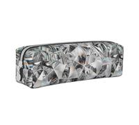 Tcoay Pencil Case Portable Cylindrical Pencil Pouch with Zipper Leather Cosmetic Pouch Bag,Diamond Texture Style Crystal