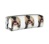 Tcoay Pencil Case Portable Cylindrical Pencil Pouch with Zipper Leather Cosmetic Pouch Bag,Dog Bearded Collie Funny Nose