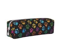 Tcoay Pencil Case Portable Cylindrical Pencil Pouch with Zipper Leather Cosmetic Pouch Bag,Doodle Paw Print Cat Dog Black