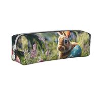 Tcoay Pencil Case Portable Cylindrical Pencil Pouch with Zipper Leather Cosmetic Pouch Bag,Easter Egg Bunny