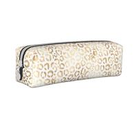 Tcoay Pencil Case Portable Cylindrical Pencil Pouch with Zipper Leather Cosmetic Pouch Bag,Elegant Gold White Leopard Cheetah