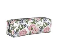 Tcoay Pencil Case Portable Cylindrical Pencil Pouch with Zipper Leather Cosmetic Pouch Bag,Flourishing Pink Rose