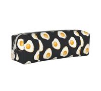 Tcoay Pencil Case Portable Cylindrical Pencil Pouch with Zipper Leather Cosmetic Pouch Bag,Food Fried Eggs Dark