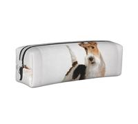 Tcoay Pencil Case Portable Cylindrical Pencil Pouch with Zipper Leather Cosmetic Pouch Bag,Fox Terrier Dog