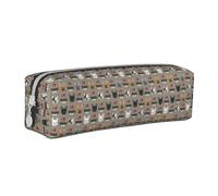 Tcoay Pencil Case Portable Cylindrical Pencil Pouch with Zipper Leather Cosmetic Pouch Bag,Frenchie Dog I Love French Bulldogs Frenchie Face Medium Brown