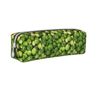 Tcoay Pencil Case Portable Cylindrical Pencil Pouch with Zipper Leather Cosmetic Pouch Bag,Green Brussel Sprout Print