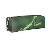 Tcoay Pencil Case Portable Cylindrical Pencil Pouch with Zipper Leather Cosmetic Pouch Bag,Green Praying-Mantis