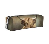 Tcoay Pencil Case Portable Cylindrical Pencil Pouch with Zipper Leather Cosmetic Pouch Bag,Highland Cow