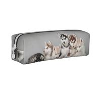 Tcoay Pencil Case Portable Cylindrical Pencil Pouch with Zipper Leather Cosmetic Pouch Bag,Husky Huskie Dogs