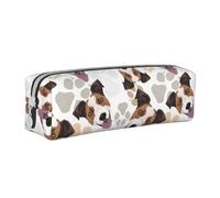 Tcoay Pencil Case Portable Cylindrical Pencil Pouch with Zipper Leather Cosmetic Pouch Bag,Jack Russell Terrier Dog and Paws