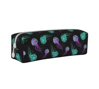 Tcoay Pencil Case Portable Cylindrical Pencil Pouch with Zipper Leather Cosmetic Pouch Bag,Jellyfish Glow in Dark