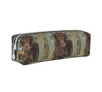 Tcoay Pencil Case Portable Cylindrical Pencil Pouch with Zipper Leather Cosmetic Pouch Bag,Labrador Dog Lab Chocolate