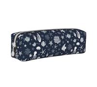 Tcoay Pencil Case Portable Cylindrical Pencil Pouch with Zipper Leather Cosmetic Pouch Bag,Marine Animals Fishes Starfish Conchs Cartoon Nautical Summer Ocean Life