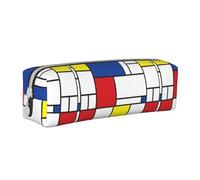 Tcoay Pencil Case Portable Cylindrical Pencil Pouch with Zipper Leather Cosmetic Pouch Bag,Mondrian Minimalist De Stijl Modern Art