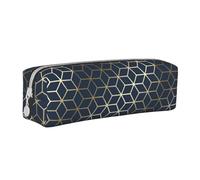 Tcoay Pencil Case Portable Cylindrical Pencil Pouch with Zipper Leather Cosmetic Pouch Bag,Navy Blue Gold