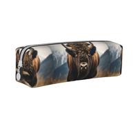 Tcoay Pencil Case Portable Cylindrical Pencil Pouch with Zipper Leather Cosmetic Pouch Bag,North American Bison