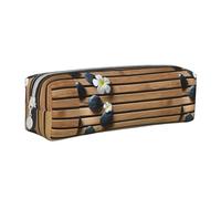 Tcoay Pencil Case Portable Cylindrical Pencil Pouch with Zipper Leather Cosmetic Pouch Bag,Pebbles and Zen Spa Flowers