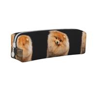 Tcoay Pencil Case Portable Cylindrical Pencil Pouch with Zipper Leather Cosmetic Pouch Bag,Pomeranian Dog Puppy Cute