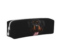 Tcoay Pencil Case Portable Cylindrical Pencil Pouch with Zipper Leather Cosmetic Pouch Bag,Portrait of Rottweiler Dog Print
