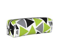 Tcoay Pencil Case Portable Cylindrical Pencil Pouch with Zipper Leather Cosmetic Pouch Bag,Random Triangles Lime Green Gray Black On White