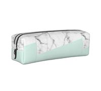 Tcoay Pencil Case Portable Cylindrical Pencil Pouch with Zipper Leather Cosmetic Pouch Bag,Real White Marble Half Pastel Mint Green