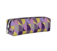 Tcoay Pencil Case Portable Cylindrical Pencil Pouch with Zipper Leather Cosmetic Pouch Bag,Retro Mod Mustard Yellow Purple Olet Lavender