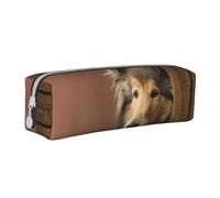 Tcoay Pencil Case Portable Cylindrical Pencil Pouch with Zipper Leather Cosmetic Pouch Bag,Rough Collie Lassie Dogs Big Fluffy Dogs Pets