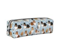 Tcoay Pencil Case Portable Cylindrical Pencil Pouch with Zipper Leather Cosmetic Pouch Bag,Rough Collie Paws and Bones
