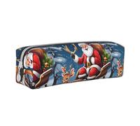 Tcoay Pencil Case Portable Cylindrical Pencil Pouch with Zipper Leather Cosmetic Pouch Bag,Santa Riding Reindeer Sleigh