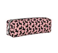Tcoay Pencil Case Portable Cylindrical Pencil Pouch with Zipper Leather Cosmetic Pouch Bag,Scottish Terrier Pattern Pink Black