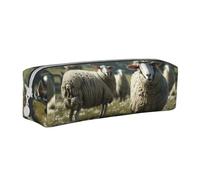 Tcoay Pencil Case Portable Cylindrical Pencil Pouch with Zipper Leather Cosmetic Pouch Bag,Sheep On The Grass