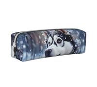 Tcoay Pencil Case Portable Cylindrical Pencil Pouch with Zipper Leather Cosmetic Pouch Bag,Sled Dogs Playing in The Snow