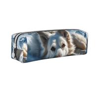 Tcoay Pencil Case Portable Cylindrical Pencil Pouch with Zipper Leather Cosmetic Pouch Bag,Sled Dogs Playing in The Snow