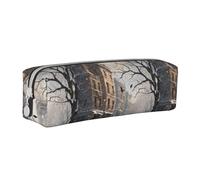 Tcoay Pencil Case Portable Cylindrical Pencil Pouch with Zipper Leather Cosmetic Pouch Bag,Snow-Covered Streets and Trees