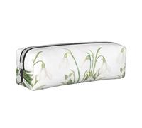 Tcoay Pencil Case Portable Cylindrical Pencil Pouch with Zipper Leather Cosmetic Pouch Bag,Snowdrop Flower Botanical Watercolor