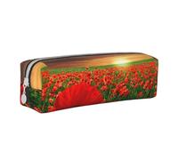 Tcoay Pencil Case Portable Cylindrical Pencil Pouch with Zipper Leather Cosmetic Pouch Bag,Sunset Poppy Field