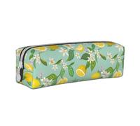 Tcoay Pencil Case Portable Cylindrical Pencil Pouch with Zipper Leather Cosmetic Pouch Bag,Teal Lemon and Leaf Printed
