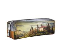 Tcoay Pencil Case Portable Cylindrical Pencil Pouch with Zipper Leather Cosmetic Pouch Bag,Tuscany Seen from Stone Ancient Village of Montepulciano Italy in Cloudy Day Nature