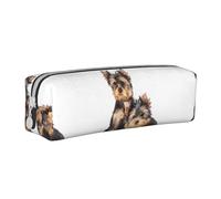 Tcoay Pencil Case Portable Cylindrical Pencil Pouch with Zipper Leather Cosmetic Pouch Bag,Two Yorkshire Terrier Puppies