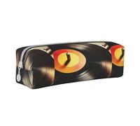 Tcoay Pencil Case Portable Cylindrical Pencil Pouch with Zipper Leather Cosmetic Pouch Bag,Vinyl Records Print