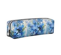 Tcoay Pencil Case Portable Cylindrical Pencil Pouch with Zipper Leather Cosmetic Pouch Bag,Watercolor Forget Me Not Flowers