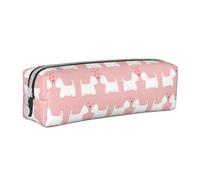 Tcoay Pencil Case Portable Cylindrical Pencil Pouch with Zipper Leather Cosmetic Pouch Bag,Westie Dogs Pattern