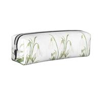 Tcoay Pencil Case Portable Cylindrical Pencil Pouch with Zipper Leather Cosmetic Pouch Bag,White Snowdrop Flower Botanical Watercolor Painting