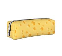 Tcoay Pencil Case Portable Cylindrical Pencil Pouch with Zipper Leather Cosmetic Pouch Bag,Yellow Cheese Pattern
