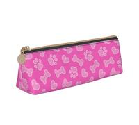 Tcoay Pink Pet Dog Footprint Bone Heart, Pencil Case Portable Triangle Pencil Pouch with Zipper PVC Leather Cosmetic Bag for Teens Adults