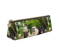 Tcoay Pug Friendship Bokeh Dogs Pets Friends Pug, Pencil Case Portable Triangle Pencil Pouch with Zipper PVC Leather Cosmetic Bag for Teens Adults