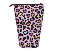 Tcoay Purple Leopard Cheetah Print,Standing Pencil Holder Stationery Bag Pencil Pouch Organizer Telescopic Pencil Case