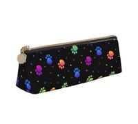 Tcoay Rainbow Paw Footprint Animal Pattern, Pencil Case Portable Triangle Pencil Pouch with Zipper PVC Leather Cosmetic Bag for Teens Adults